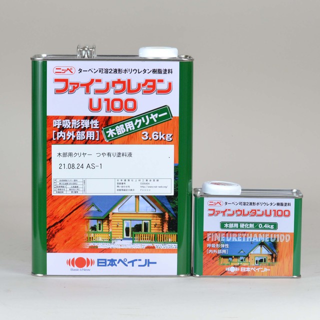 外部用 業務用 鉄部 木部 日本ペイント 1液ファインウレタンU100 (5分つや) 白 ホワイト 3kg - 4